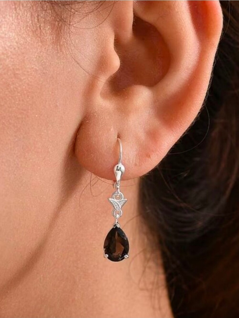 Artisan Smoky Quartz Sterling Silver Pear Cut Lever Back Dangle Earrings NWT